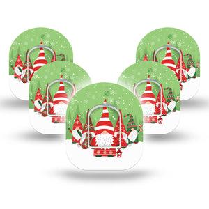ExpressionMed Holiday Gnomies Omnipod Tape 5-Pack Tape and 5-Pack Sticker Bright Cute Christmas Gnomes, Adhesive Patch Pump Design