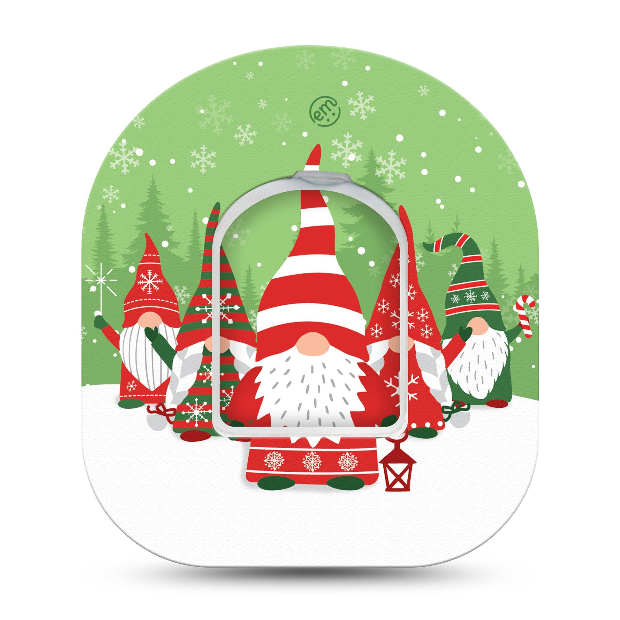 ExpressionMed Holiday Gnomies Omnipod Tape Single Tape and Single Sticker Christmas Magic Gnomies, Adhesive Patch Pump Design