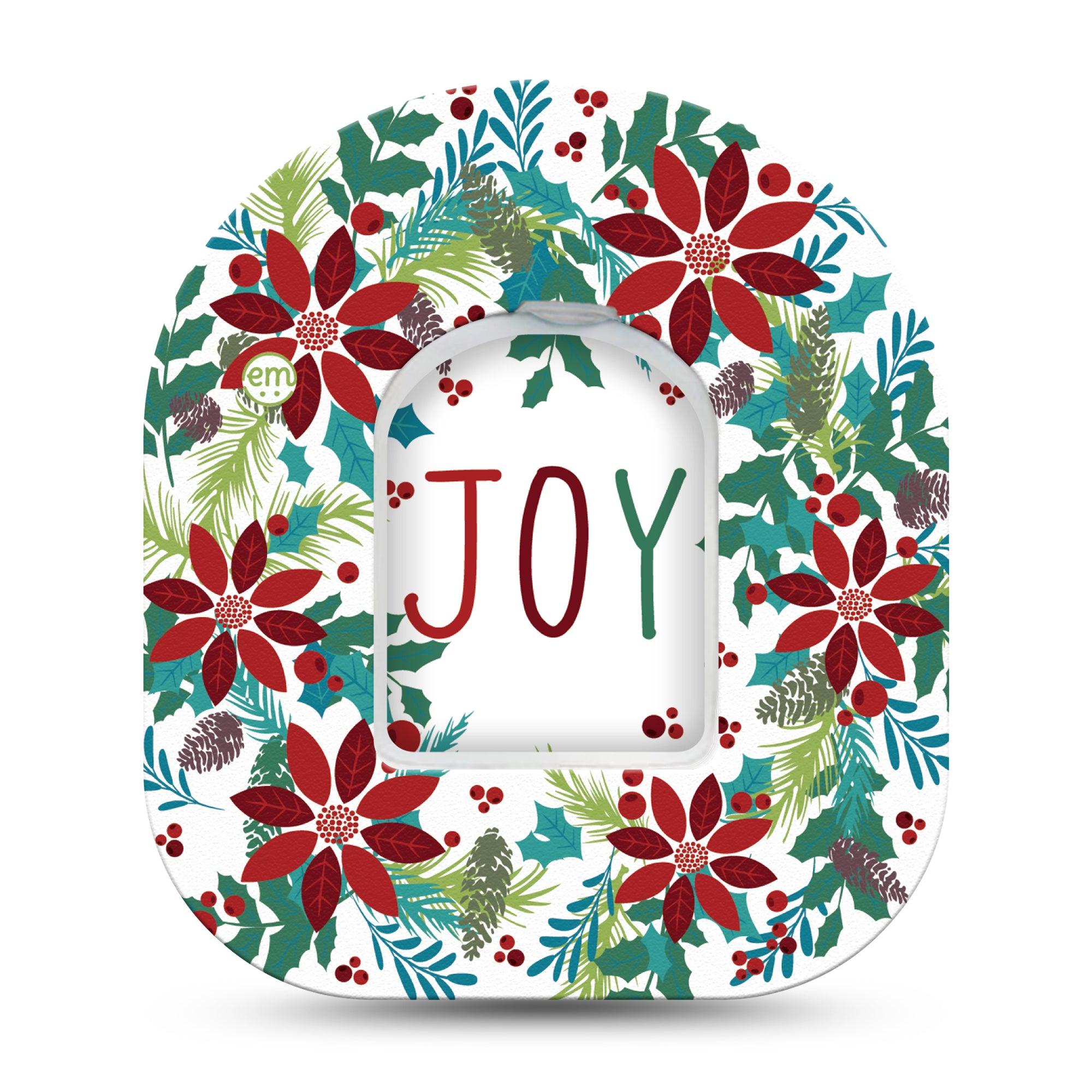 ExpressionMed Christmas Wreath Omnipod Tape Single Tape and Single Sticker Holiday Time Cheery Wreath, Adhesive Patch Pump Design