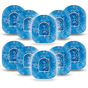 ExpressionMed Falling Snow Omnipod Tape, 10-Pack Tape and 10-Pack Sticker Winter Snow, Adhesive Patch Pump Design