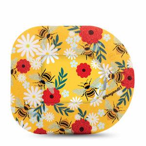 Bees and Flowers Pod Center Sticker with Matching Adhesive Tape Single Sticker Only Bumblebees Rose and Daisy Flowers Decorative Vinyl Pump Device Design