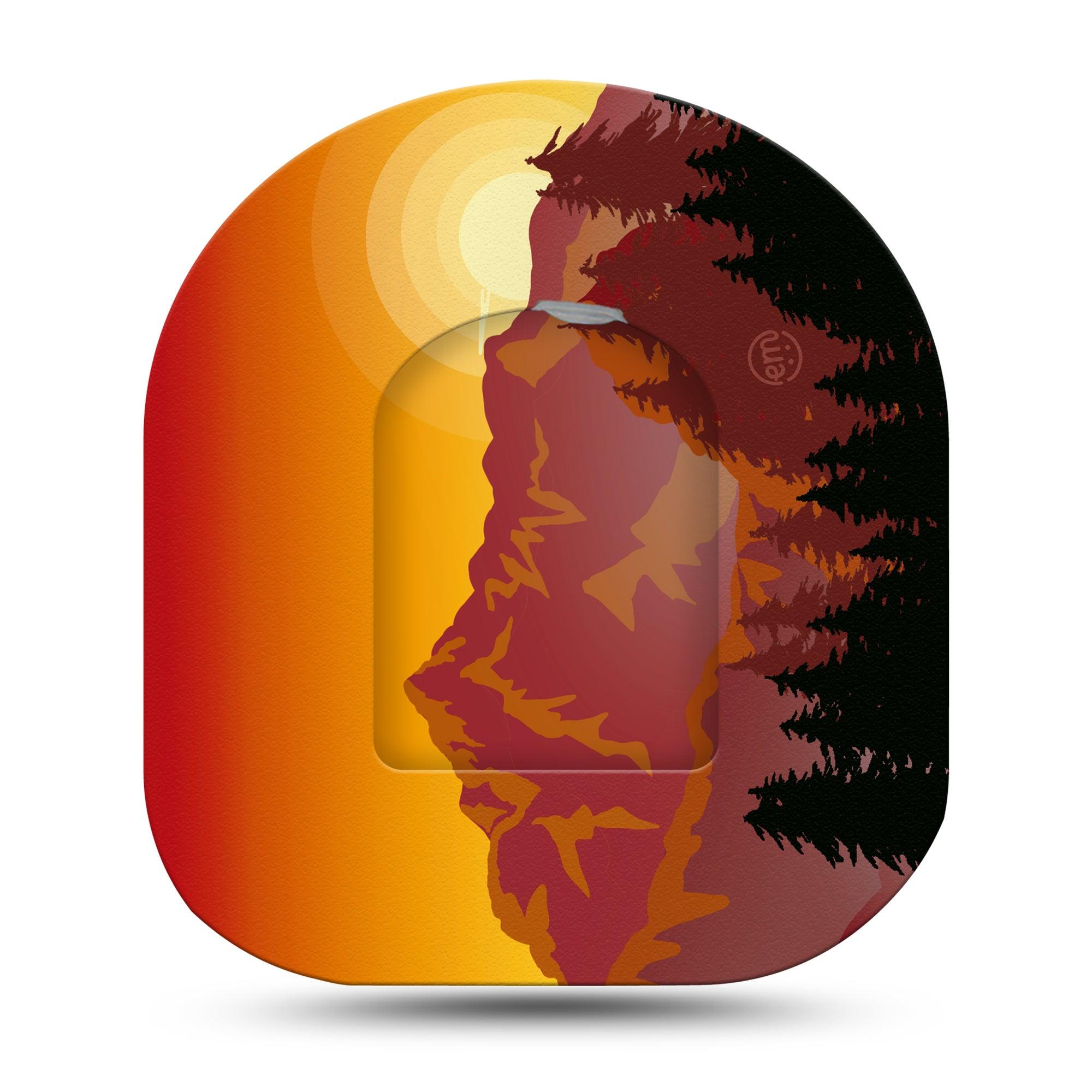 ExpressionMed Sunset Mountain Omnipod Full Wrap Center Sticker and Mini Tape Orange Sunset over Mountains Vinyl Sticker and Tape Design Pump Design