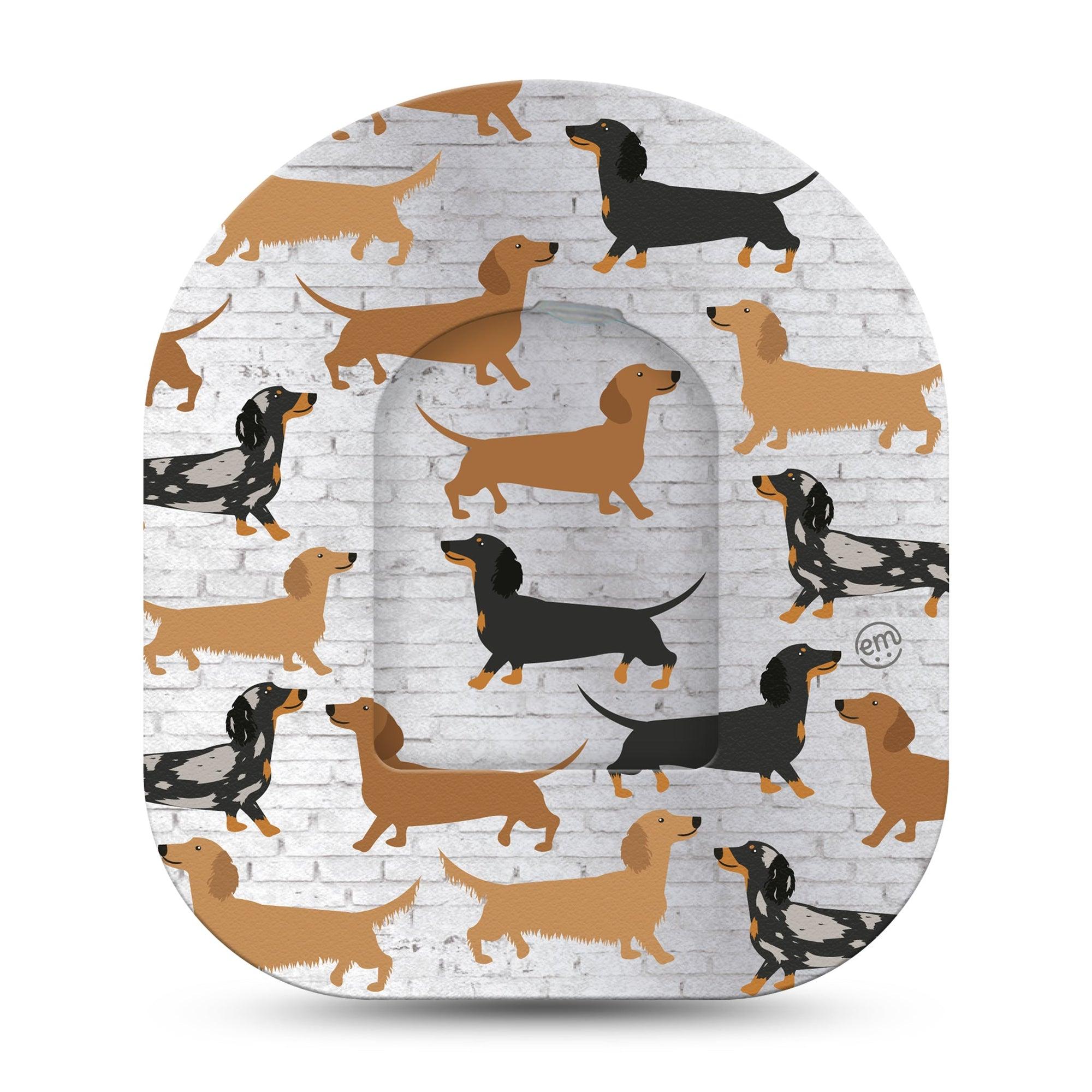 Dancing Dachshunds Pod Wrap Center Sticker with Matching Overlay Patch Vinyl Device Pump Design