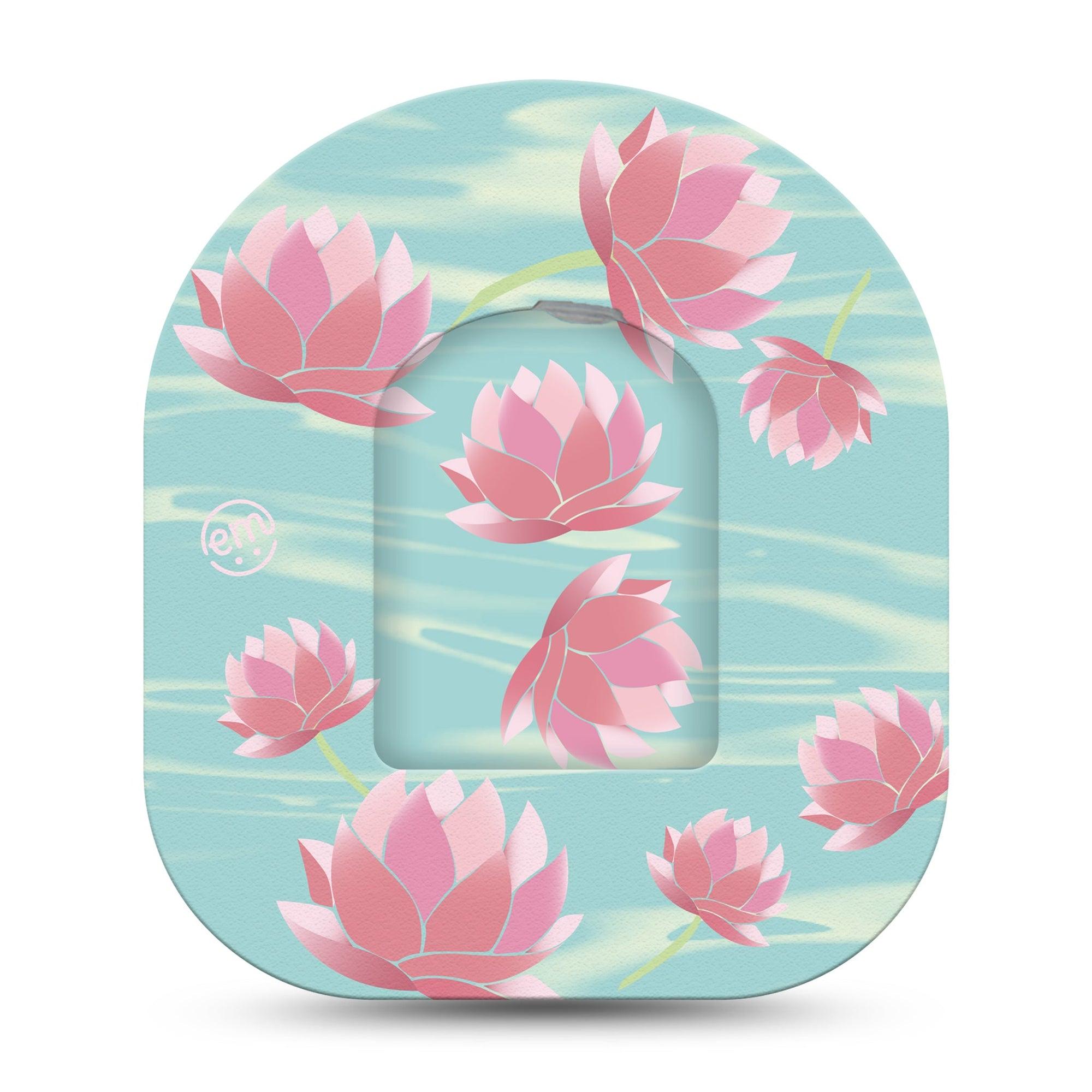 ExpressionMed Meditation Lotus Pod Full Wrap Sticker Single with Matching Omnipod Patch Sticker Pink Hibiscus Plants Decorative Decal Pump design