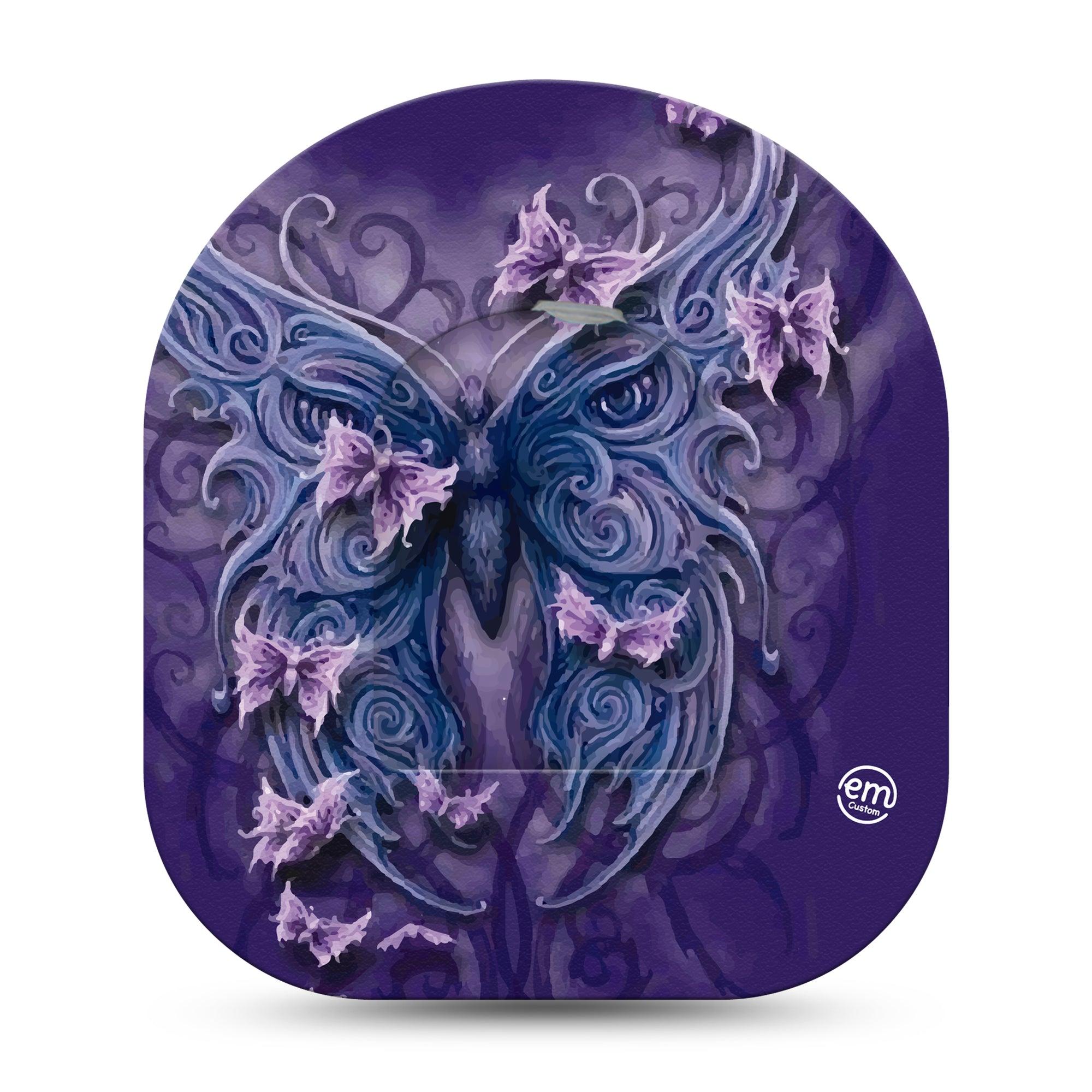 ExpressionMed Purple Butterfly Pod Full Wrap Sticker Single with Matching Omnipod Patch Sticker Deep Purple Butterflies Decorative Decal Pump design