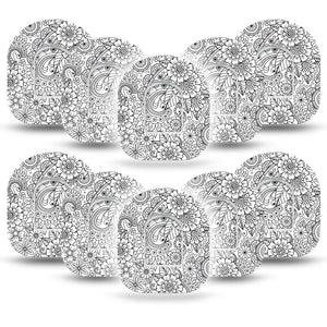 ExpressionMed Color Me Flower Pod Tape 10 Stickers and 10 Tapes, Custom Design Plaster Pump Design