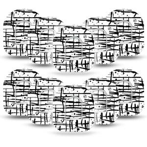 Black and White Drip Omnipod Tape 5-Pack with center stickers 10-Pack with center stickers