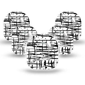 Black and White Drip Omnipod Tape 5-Pack with center stickers