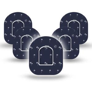 ExpressionMed Navy Palm Trees Omnipod Tape 5-Pack with center stickers