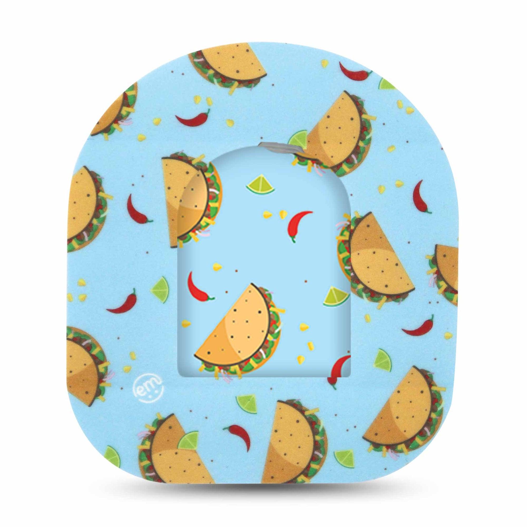 ExpressionMed Spicy Tacos Omnipod Full Wrap Center Sticker and Mini Tape Taco and Hot Jalapenos Print Vinyl Sticker and Tape Design Pump Design
