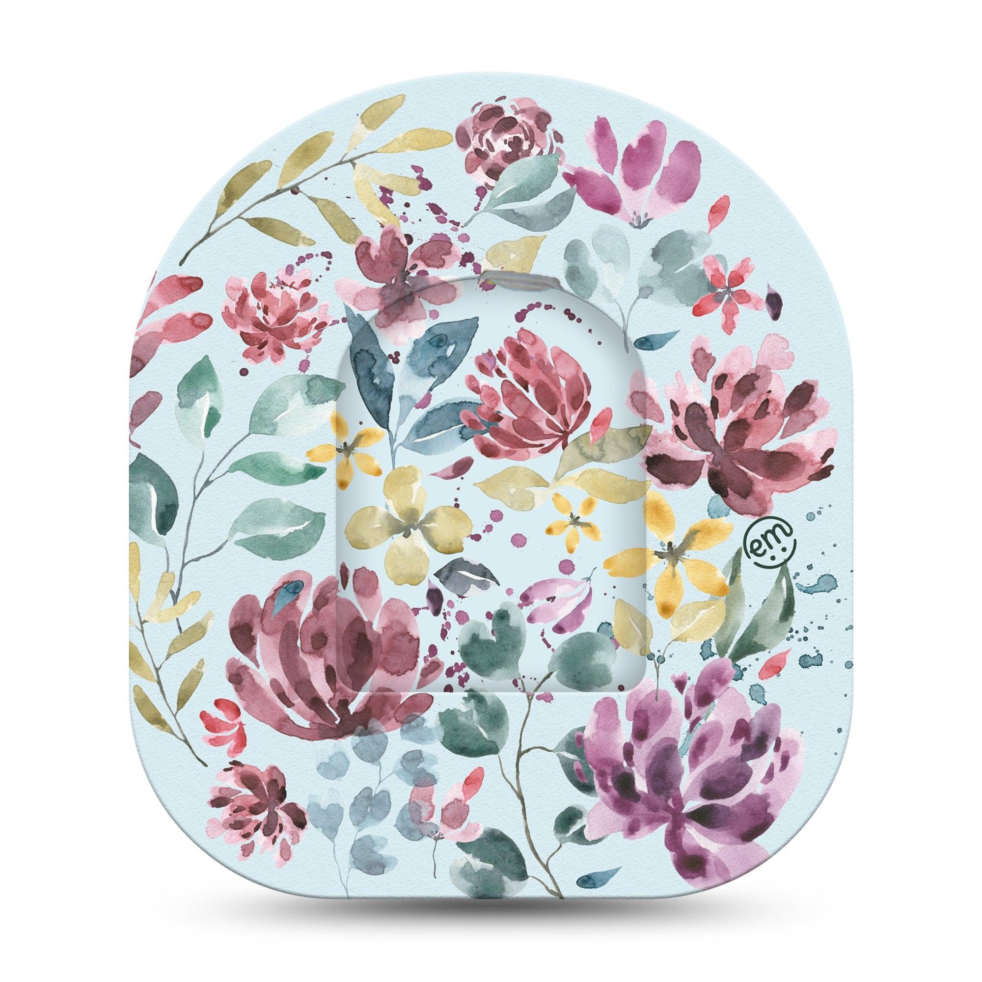 ExpressionMed Botanical Blooms Pod Center Sticker Full Wrap with Matching Omnipod Patch Pastel Blue Purple Flowers Pump Vinyl Design