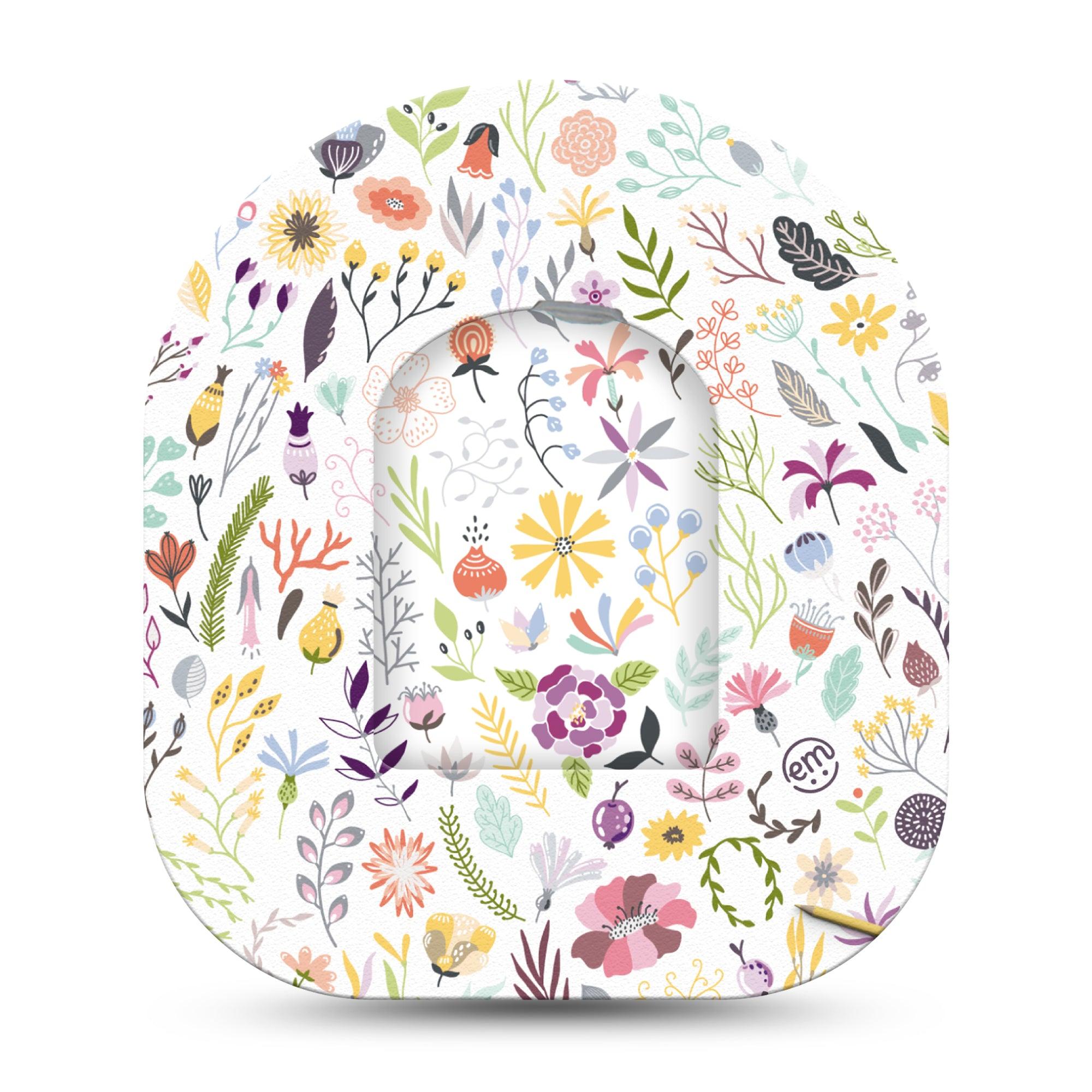 ExpressionMed Springy Stems Omnipod Full Wrap Center Sticker and Mini Tape Bright Grasses and Florals Vinyl Sticker and Tape Design Pump Design