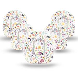 Springy Stems Pod Tape, Single, Variety of Colorful Florals and Stems Omnipod Overlay Patch Design 5-Pack with center stickers