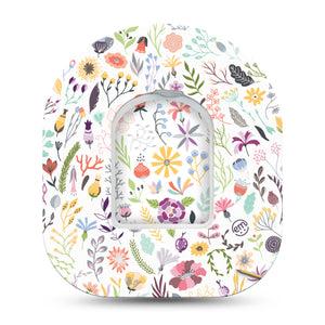 Springy Stems Pod Tape, Single, Variety of Colorful Florals and Stems Omnipod Overlay Patch Design with center sticker