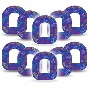ExpressionMed Neon Bicycles Pod Tape, 10-Pack, Multiple Bright Colorful Bikes Omnipod Adhesive Patch