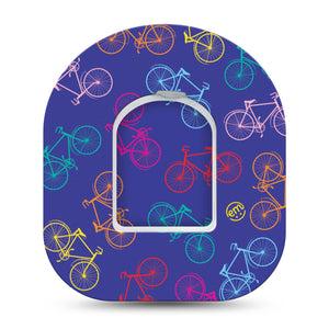 ExpressionMed Neon Bicycles Pod Tape, Single, Multiple Bright Colorful Bikes Omnipod Adhesive Patch with center sticker