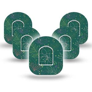 ExpressionMed Graphic Petals Omnipod Adhesive Patch, 5-Pack, green floral design with center stickers