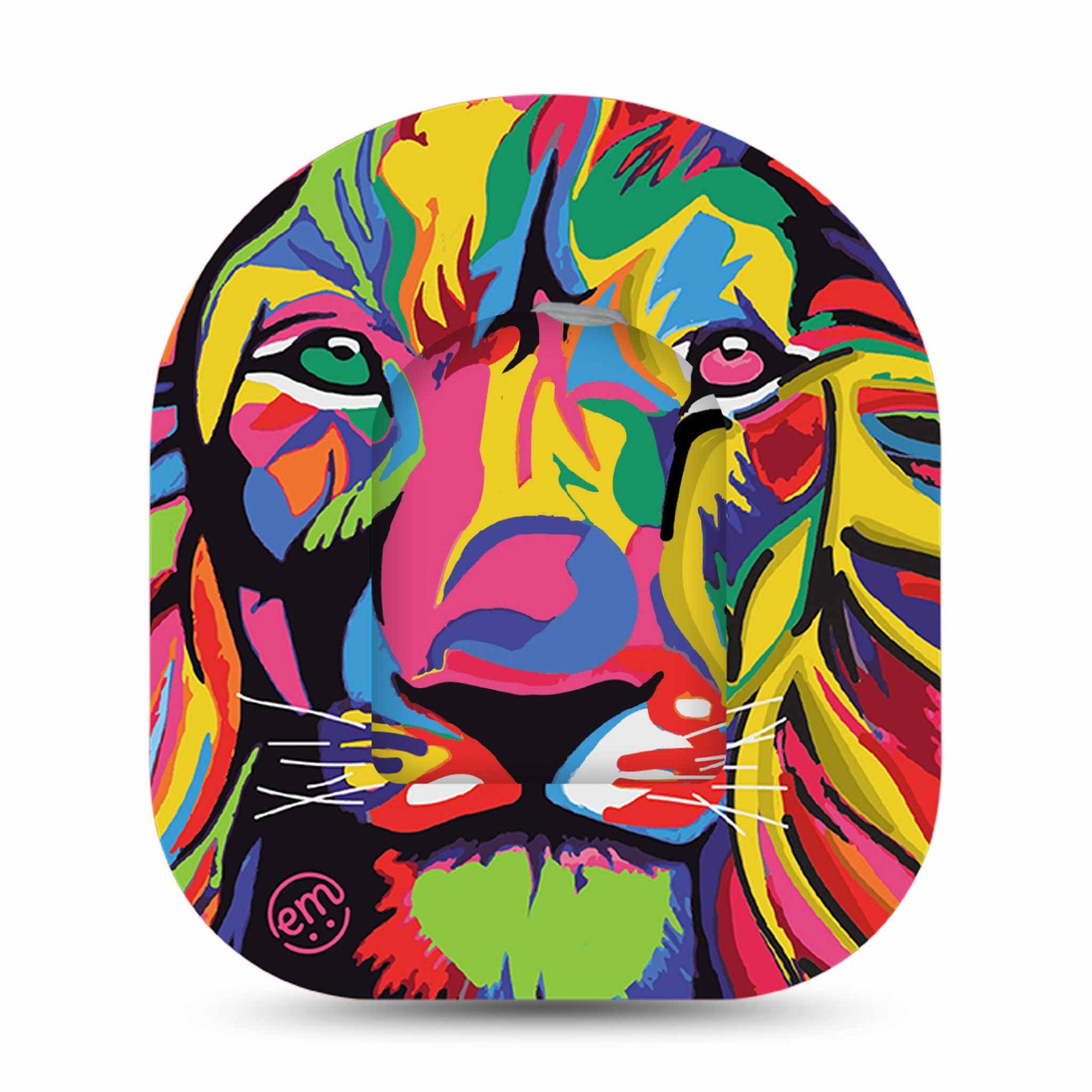 ExpressionMed Majestic Lion Pod Full Wrap Sticker Single with Matching Omnipod Patch Sticker Colorful Lion Head Vinyl Decoration  Pump design