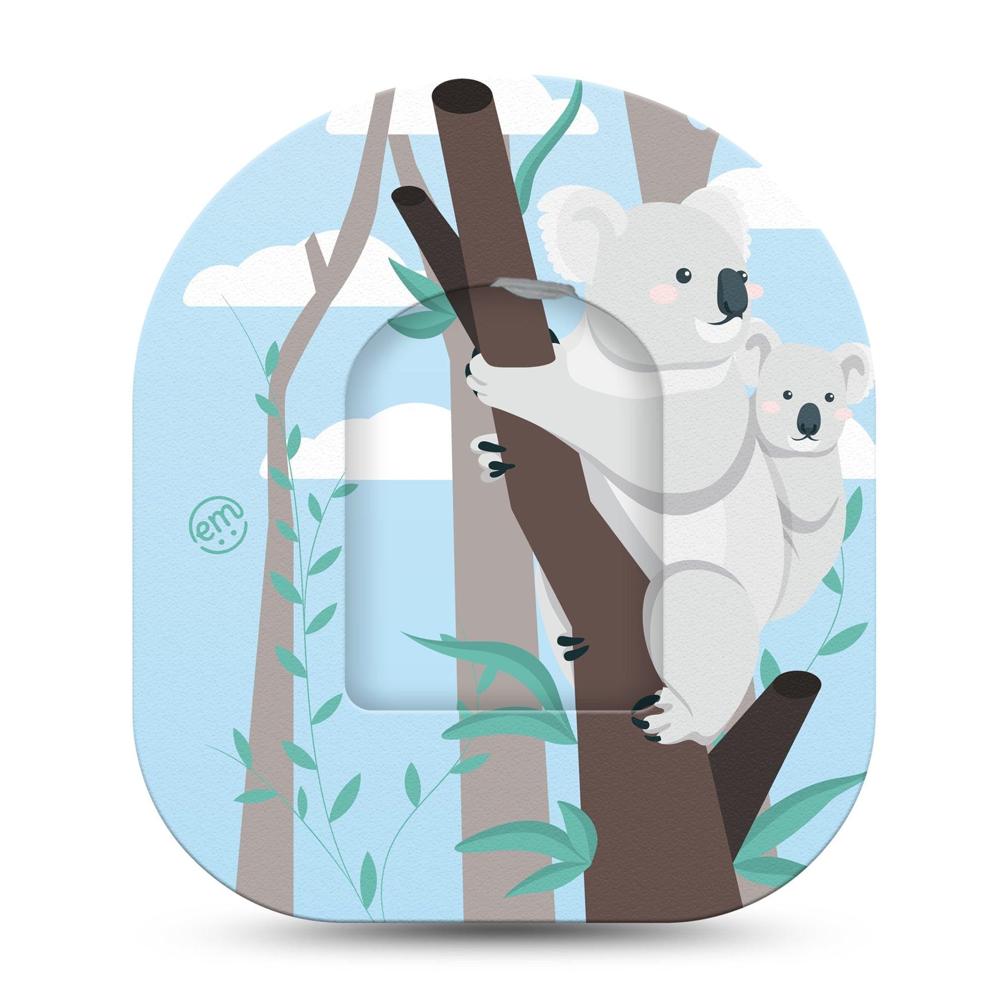 ExpressionMed Koala Omnipod Full Wrap Center Sticker Single Tape and Single Sticker Climbing Koala Inspired Vinyl Decoration Pump Design