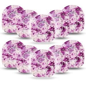 Violet Orchids Omnipod Tape, Single, Purple Floral Overlay Adhesive Design 10-Pack with center stickers