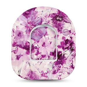 Violet Orchids Omnipod Tape, Single, Purple Floral Overlay Adhesive Design with center sticker