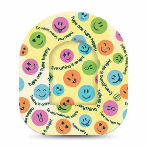 ExpressionMed Smiley Omnipod Full Wrap Center Sticker and Mini Tape Positive Outlook Inspired Vinyl Sticker and Tape Design Pump Design