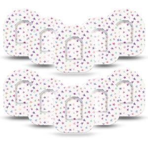 Bright Stars Pod Tape, 10-Pack, Hand Drawn Stars Themed, CGM Overlay Patch Design with center stickers