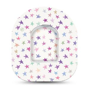 Bright Stars Pod Tape, Single, Pastel Colored Stars Themed, CGM Adhesive Patch Design with center sticker