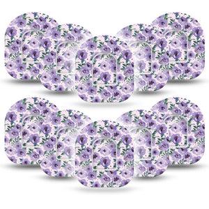 ExpressionMed Flowering Amethyst Omnipod Adhesive Tape, 10-Pack, Purple Floral Design Omnipod Overlay with center stickers