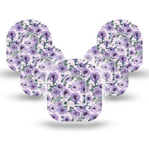 ExpressionMed Flowering Amethyst Omnipod Adhesive Tape, 5-Pack, Purple Floral Design Omnipod Overlay with center stickers