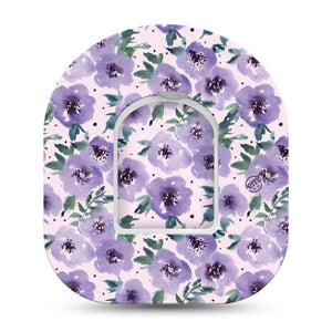 ExpressionMed Flowering Amethyst Omnipod Adhesive Tape, Single, Purple Floral Design Omnipod Overlay with center sticker