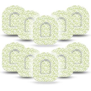 ExpressionMed Sage Greens Pod Tape, 10-Pack, Pastel Green Plant Pattern Design Adhesive Omnipod Patch with center stickers