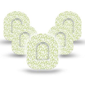 ExpressionMed Sage Greens Pod Tape, 5-Pack, Pastel Green Plant Pattern Design Adhesive Omnipod Patch with center stickers