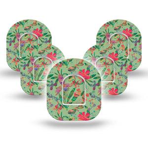 ExpressionMed Garden Butterflies Omniod Tape, 5-Pack, Green Garden, CGM Adhesive Patch Design with center stickers