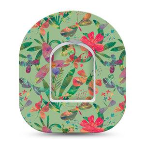 ExpressionMed Garden Butterflies Omnipod Tape Single, Garden Artwork, Continuous Glucose Monitor Overlay Tape Design with center sticker