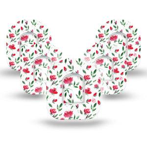 ExpressionMed Rose Garden Omnipod Overlay Tape, 5-Pack, Rose Design with center stickers