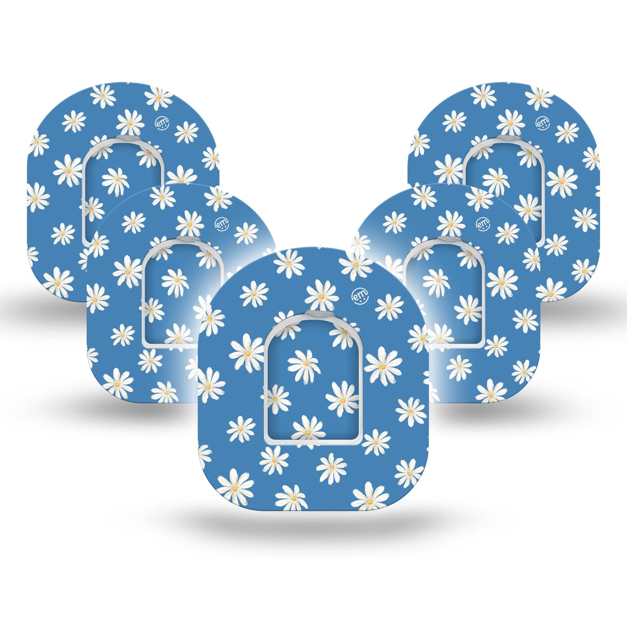 ExpressionMed Watercolor Poppies Omnipod Tape 5-Pack Tape + 5-Pack Sticker White Flowerets Themed, Adhesive Patch Pump Design