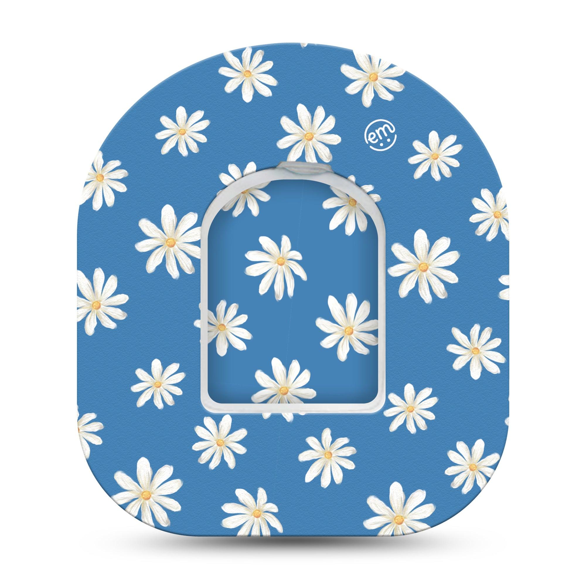 ExpressionMed Watercolor Poppies Omnipod Tape Single Tape and Single Sticker White Daisies Inspired, Adhesive Patch Pump Design