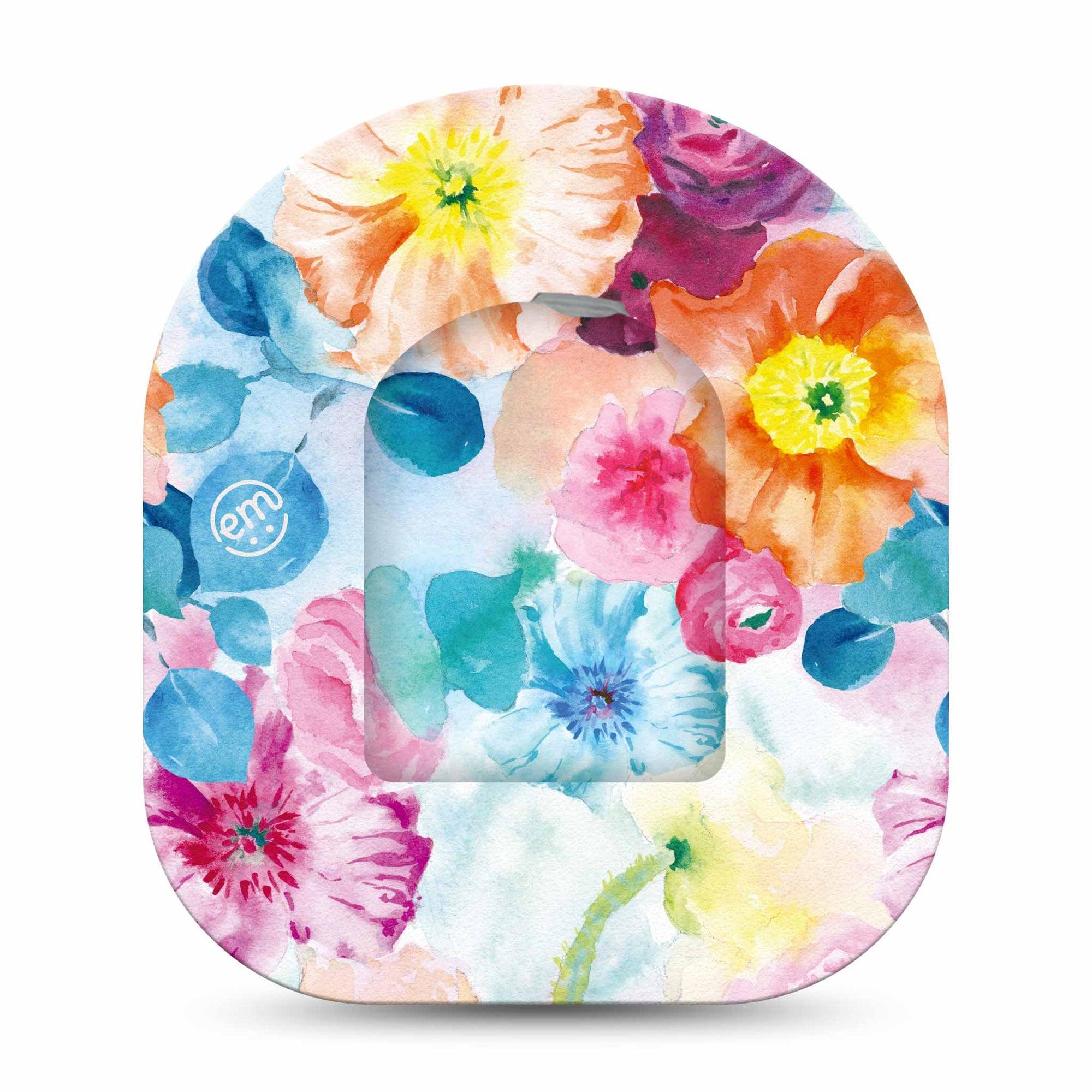ExpressionMed Watercolor Poppies Omnipod Full Wrap Center Sticker and Mini Tape Garden Flower Inspired Vinyl Sticker and Tape Design Pump Design