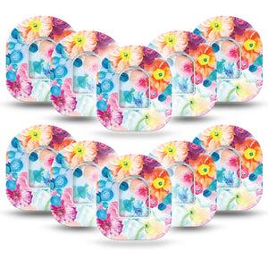 ExpressionMed Watercolor Poppies Omnipod Tape 10-Pack Tape and 10-Pack Sticker Flowing Hues, Adhesive Patch Pump Design