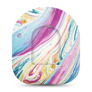 ExpressionMed Shimmering Marble Omnipod Surface Full Wrap Sticker and Mini Tape Purple Gold and Blue Glittering Swirl Vinyl Sticker and Tape Design Pump Design