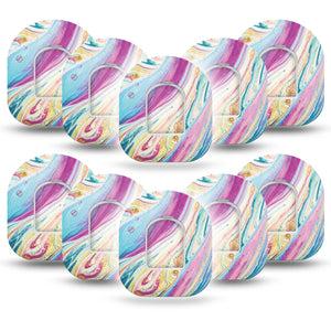 Shimmering Marble Omnipod Overlay Tape, 10-Pack, Colorful Pump Tape Design with center stickers