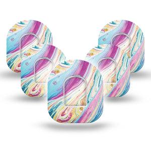 Shimmering Marble Omnipod Overlay Tape, 5-Pack, Colorful Pump Tape Design with center stickers