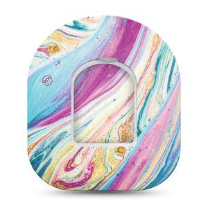 Shimmering Marble Omnipod Overlay Tape, Single, Colorful Pump Tape Design with center sticker