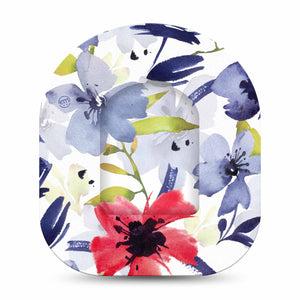 ExpressionMed Red, White, & Blue Flowers Pod Full Wrap Sticker Single with Matching Omnipod Patch Sticker watercolor july 4th flower petals Vinyl Graphics Pump design