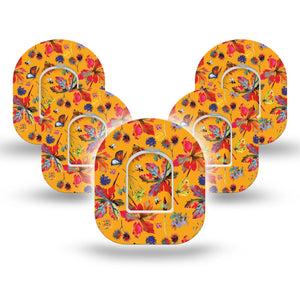ExpressionMed Buzzing Wings Omniod Tape, 5-Pack Stickers and 5-Pack Tapes, Colorful Garden, CGM Overlay Patch Design