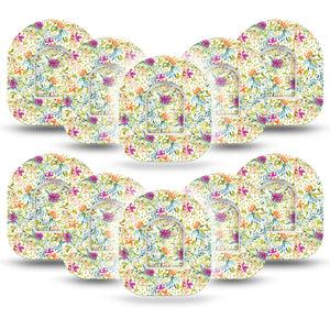 Summer Greenery Pod Tape, 10-Pack Tape and 10-Pack Sticker, Floral Blooms Themed, CGM Adhesive Patch Design