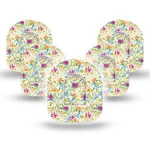 Summer Greenery Pod Tape, 5-Pack Tape and 5-Pack Sticker, Floral Blooms Themed, CGM Adhesive Patch Design