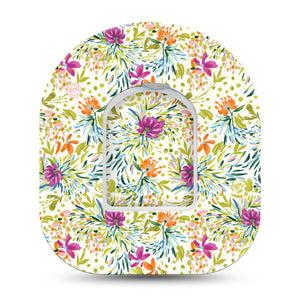 Summer Greenery Pod Tape, Single Tape and Single Sticker, Water Colored Green Orange and Purple Florals Inspired, CGM Patch Design