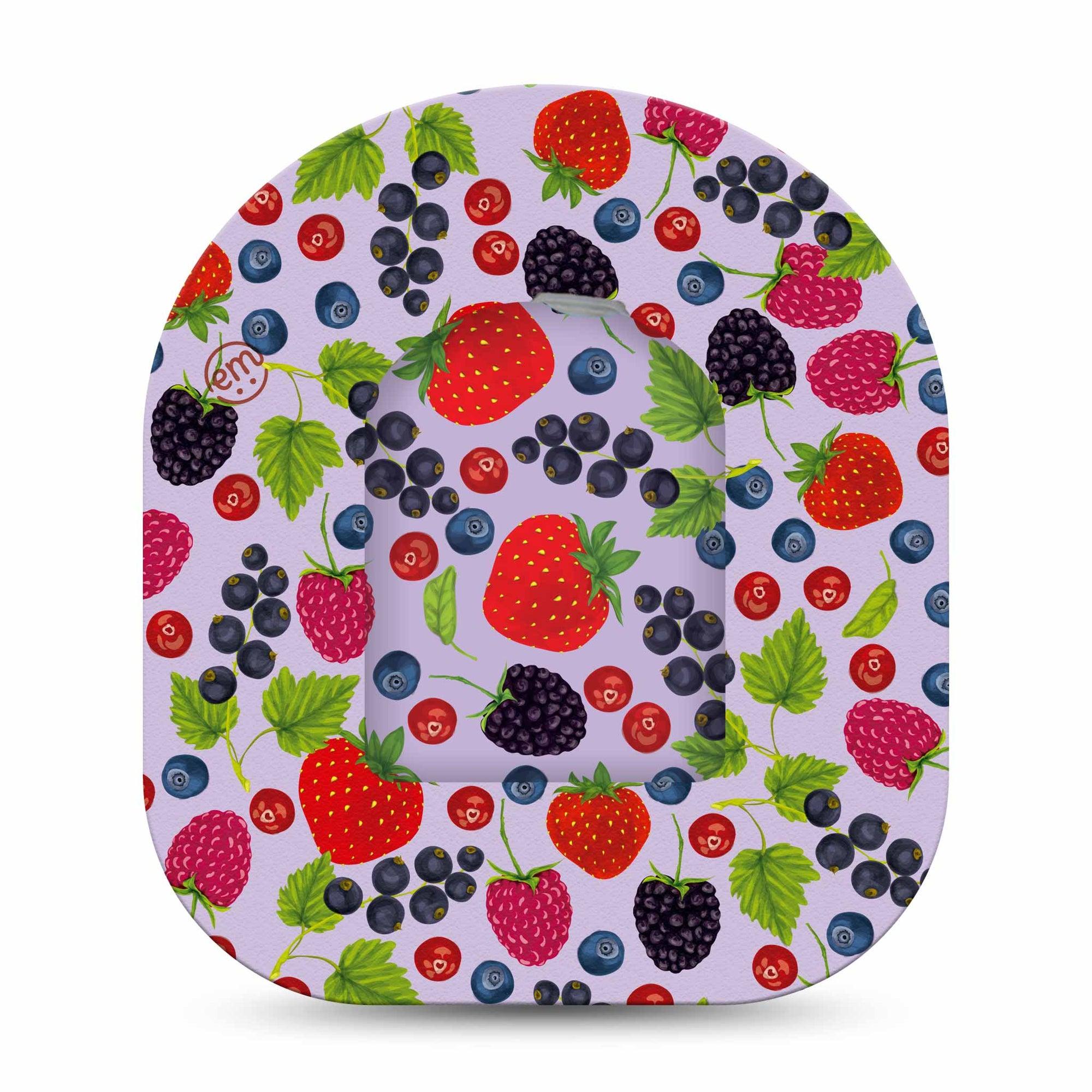 ExpressionMed Wild Berries Omnipod Full Wrap Center Sticker and Mini Tape Fresh Fruits Themed Vinyl Sticker and Tape Design Pump Design